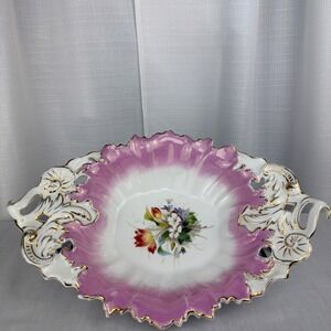 Carl Tielsch CT Pink Germany Hand Painted Floral Dish Bowl Antique VTG Imperfect